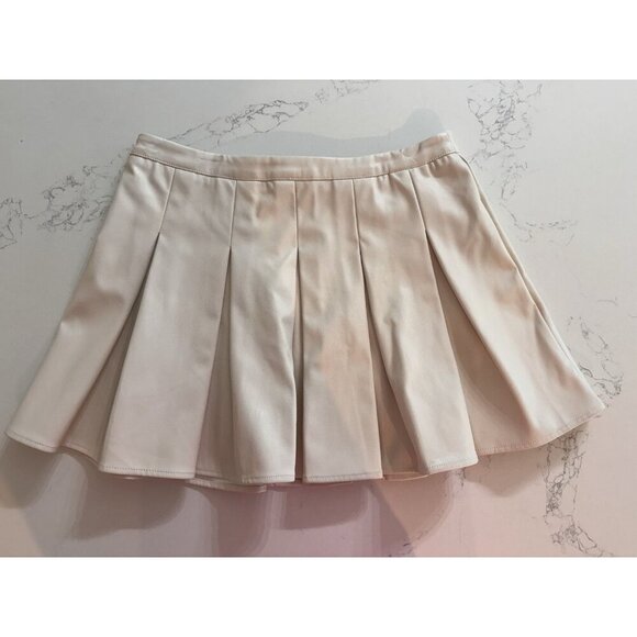 TCEC Mini Skirt Size Medium Faux Leather Pleated Cream Y2K 90s - Picture 1 of 11